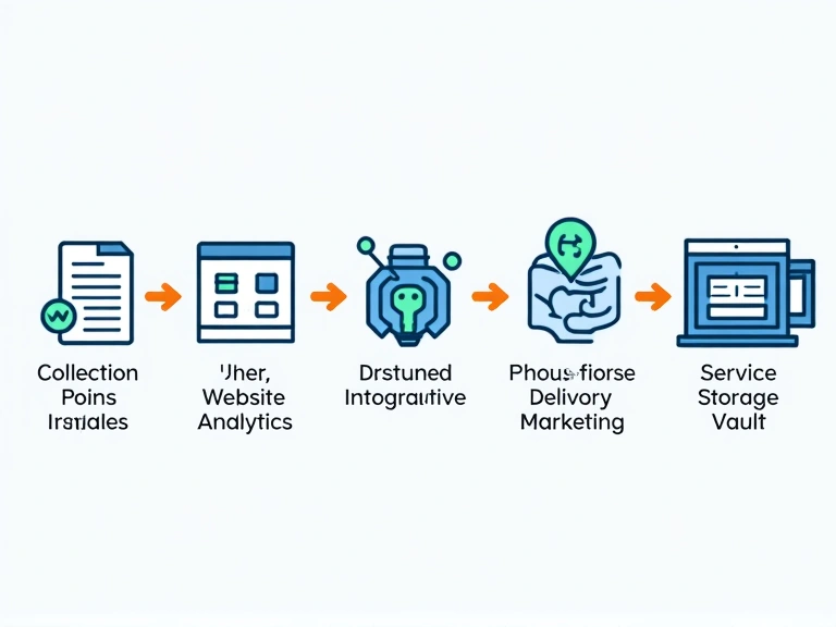 Infographic showing data flow from collection to usage and security